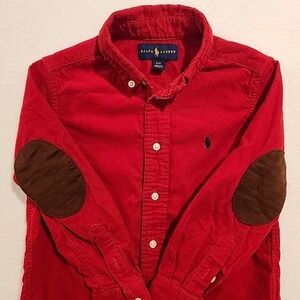 Ralph Lauren boys' size 4T Dark Red Corduroy brown elbowpatch button up shirt